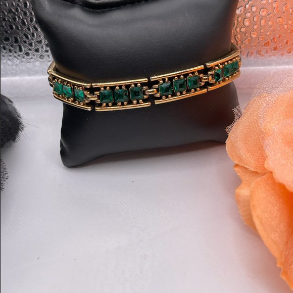 09.19.25-9- Vintage Bogoff Gold plated bracelet with green rhinestones - Picture 5 of 6